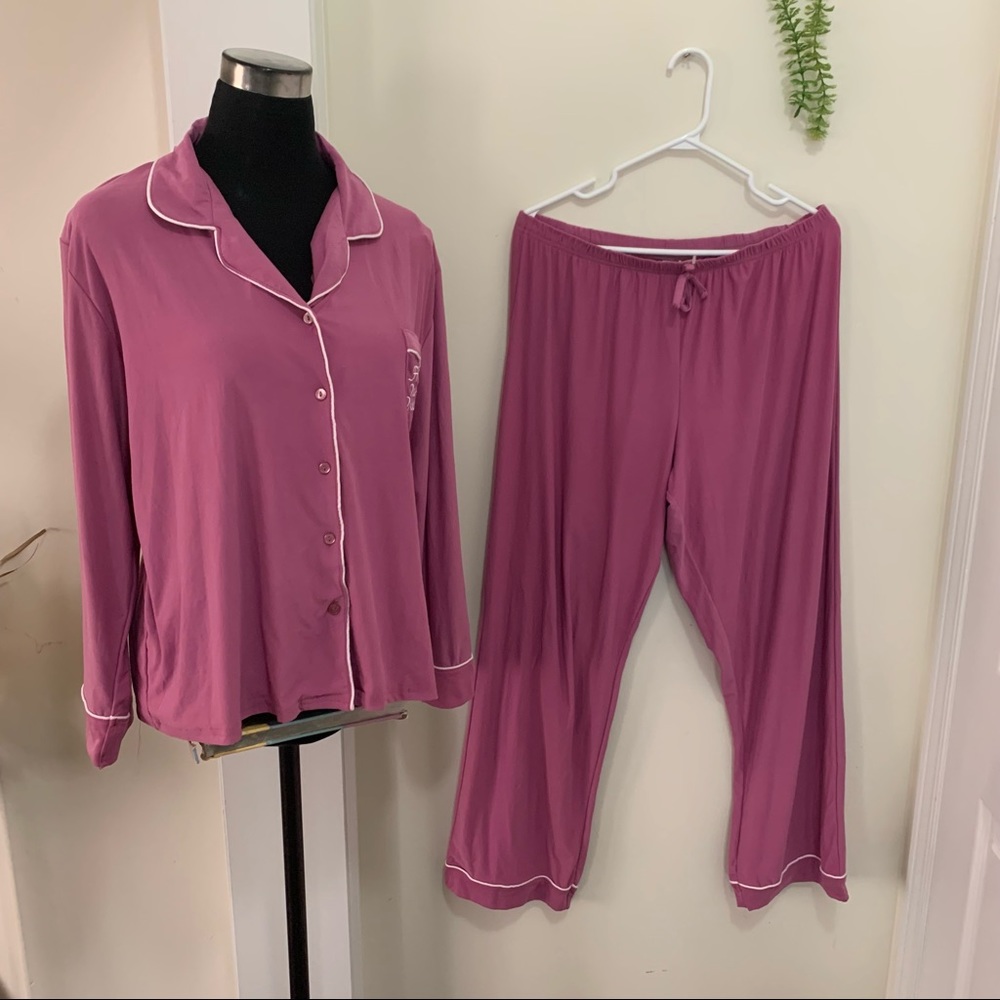 Mentally Exhausted Embroidered Pocket loungewear Sleepwear Set size XL